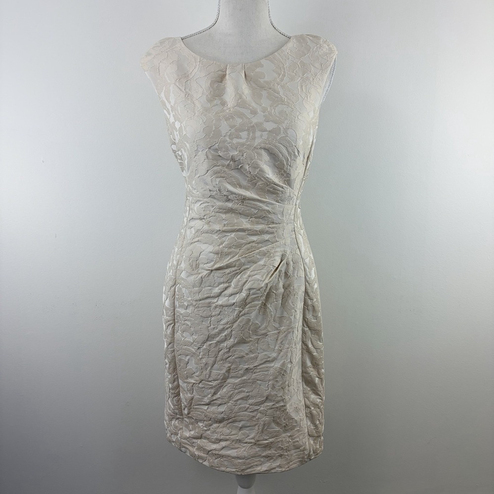 Lauren Ralph Lauren Women Ivory Floral Jacquard Sheath Dress Size 6 Elegant Chic